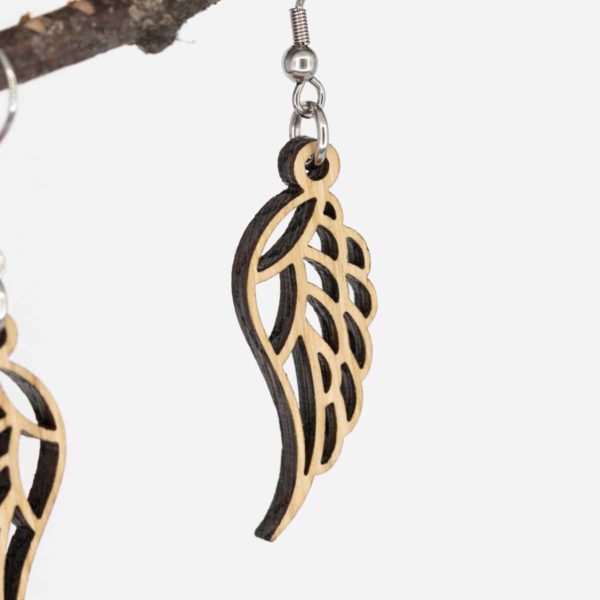 Boucles d'oreilles en bois de chêne, Ailes d'Ange – Image 2