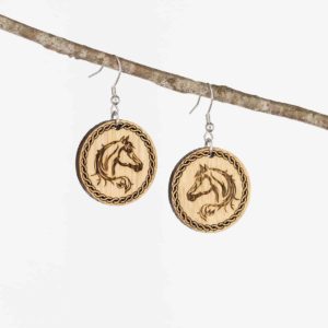 Boucles d'oreilles en bois de chêne, Cheval