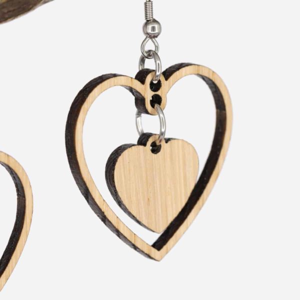 Boucles d'oreilles en bois de chêne, Cœur à Cœur – Image 5