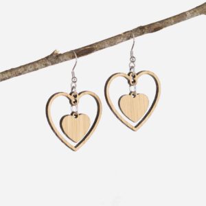 Boucles d'oreilles en bois de chêne, Cœur à Cœur