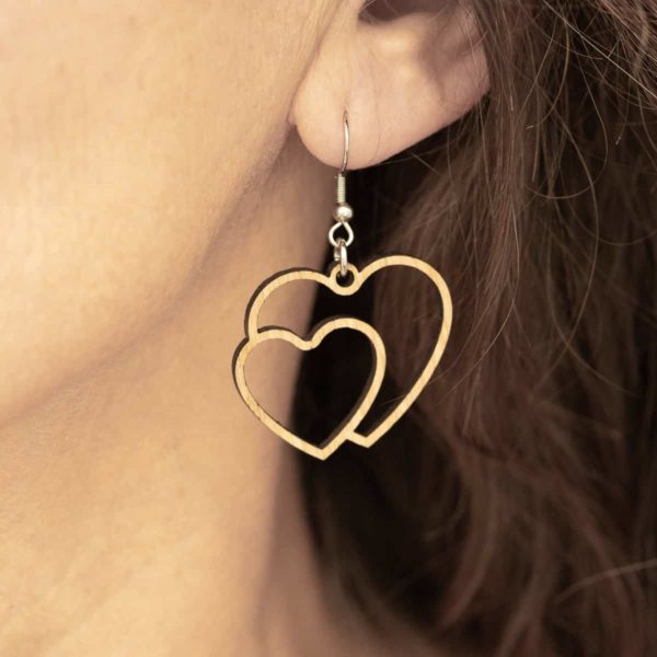 Boucles d'oreilles en bois de chêne, Cœur Fusion – Image 5