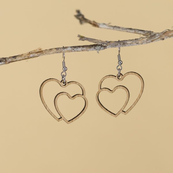 Boucles d'oreilles en bois de chêne, Cœur Fusion – Image 4