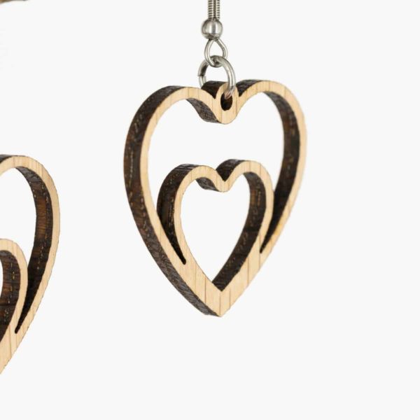 Boucles d'oreilles en bois de chêne, Cœur Jumeau – Image 2