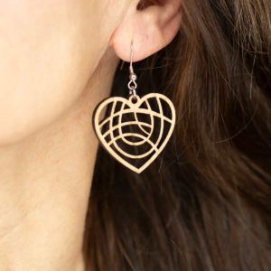 Boucles d'oreilles en bois de chêne, Cœur Tiffany