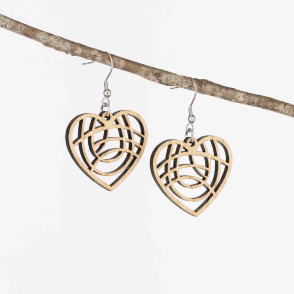 Boucles d'oreilles en bois de chêne, Cœur Tiffany – Image 3