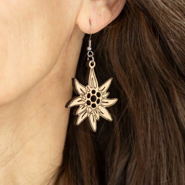 Boucles d'oreilles en bois de chêne, Edelweiss – Image 3
