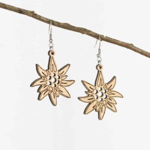 Boucles d'oreilles en bois de chêne, Edelweiss