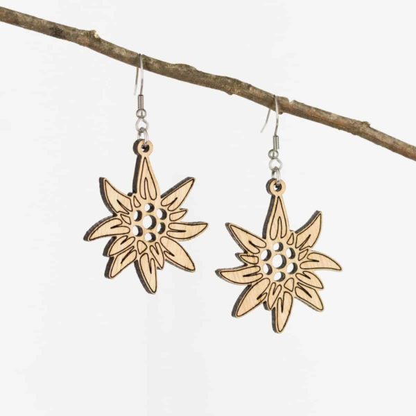 Boucles d'oreilles en bois de chêne, Edelweiss