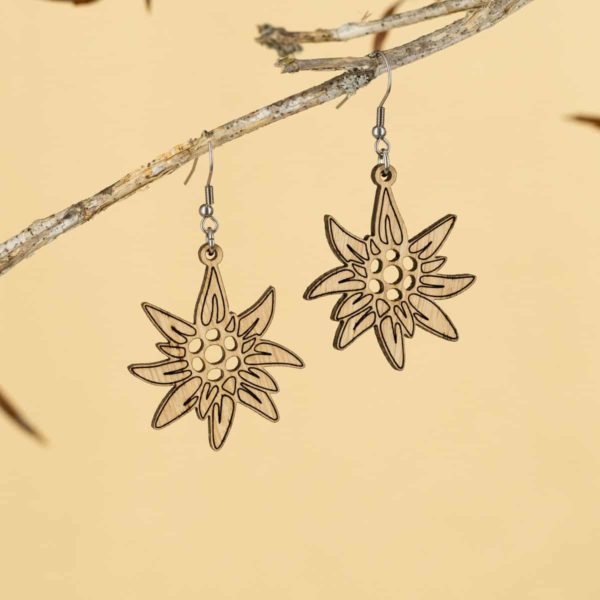 Boucles d'oreilles en bois de chêne, Edelweiss – Image 2