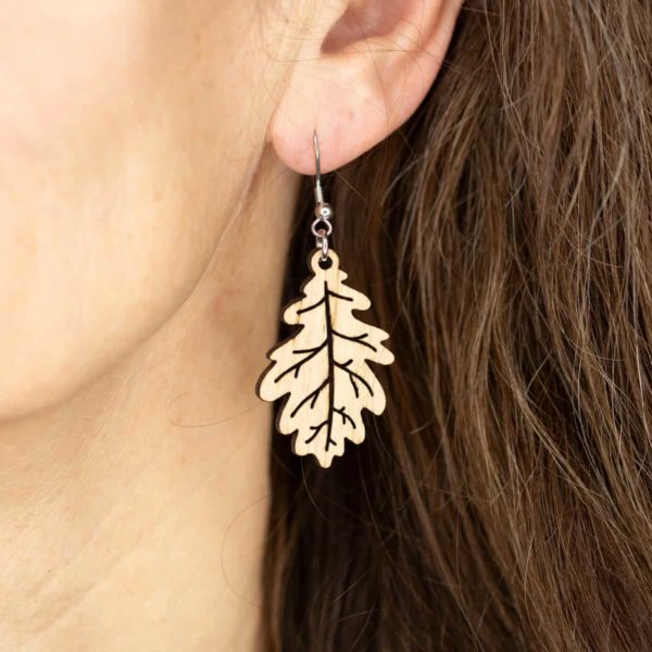Boucles d'oreilles en bois de chêne, Feuille de Chêne