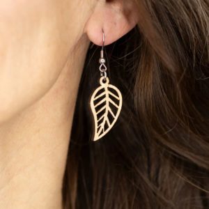 Boucles d'oreilles en bois de chêne, Feuille Simple
