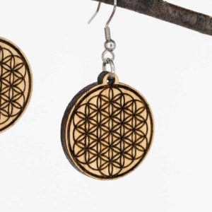 Boucles d'oreilles en bois de chêne, Fleur de Vie