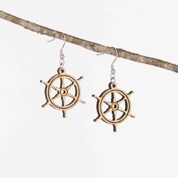 Boucles d'oreilles en bois de chêne, Gouvernail – Image 4