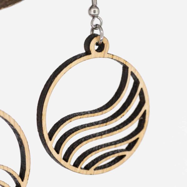 Boucles d'oreilles en bois de chêne, Grande Vague – Image 6