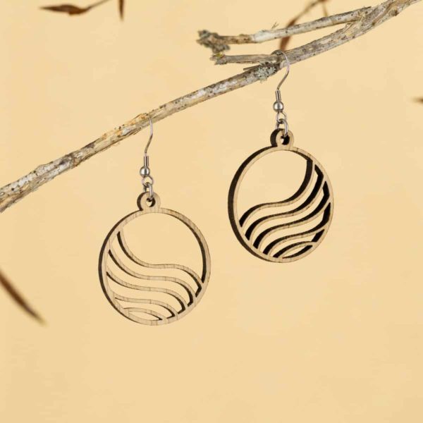 Boucles d'oreilles en bois de chêne, Grande Vague – Image 2