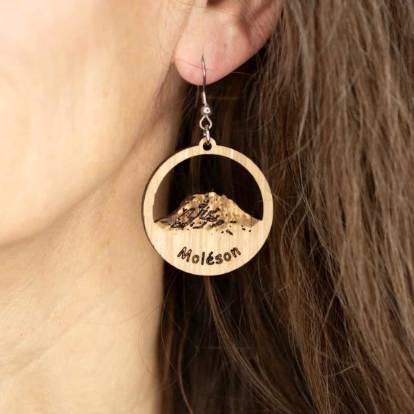 Boucles d'oreilles en bois de chêne, Moléson Gravé