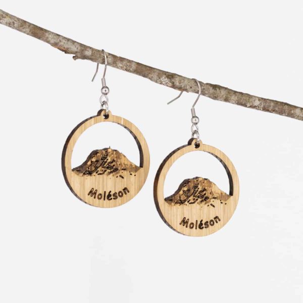 Boucles d'oreilles en bois de chêne, Moléson Gravé – Image 2