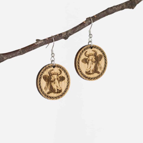 Boucles d'oreilles en bois de chêne, Vache – Image 2