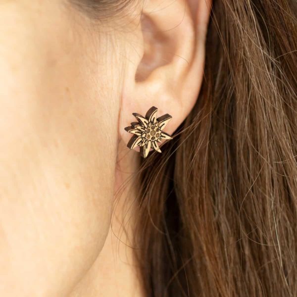 Clous d'oreilles eb bois de chêne, Grande Edelweiss