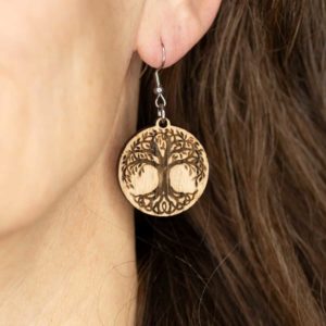 Boucles d'oreilles en bois de chêne, Arbre de Vie
