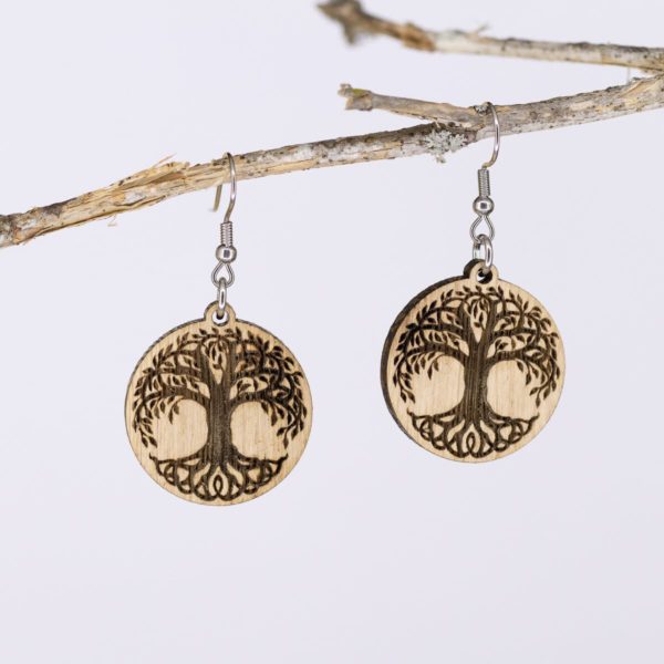 Boucles d'oreilles en bois de chêne, Arbre de Vie – Image 3
