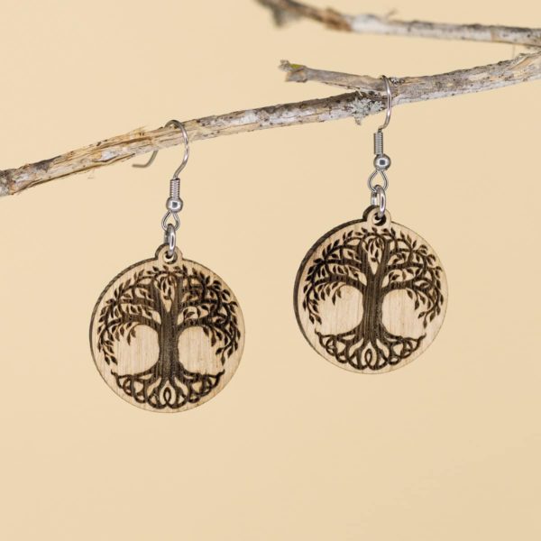 Boucles d'oreilles en bois de chêne, Arbre de Vie – Image 2
