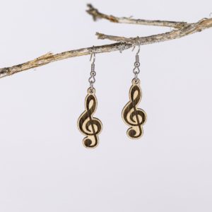 Boucles d'oreilles en bois de chêne, Clef de Sol