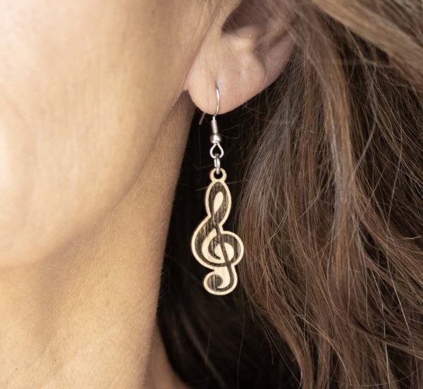 Boucles d'oreilles en bois de chêne, Clef de Sol – Image 2
