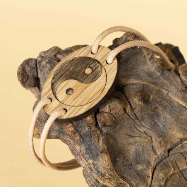 Bracelet en bois de chêne, Yin et Yang