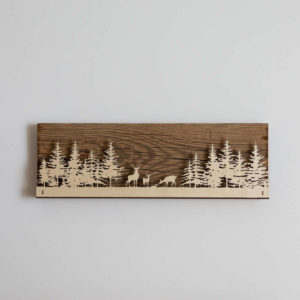Tableau LED sans fil, 160x500 mm, Cerf et Forêt sur vieux bois