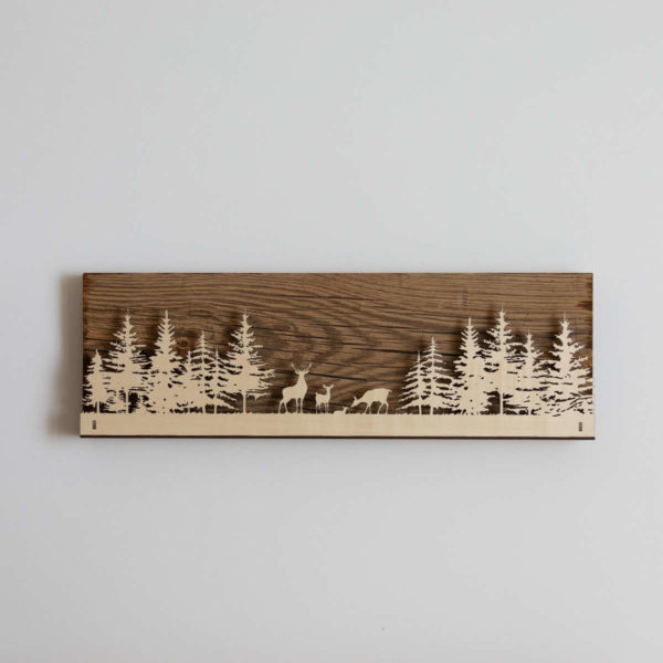Tableau LED sans fil, 160x500 mm, Cerf et Forêt sur vieux bois