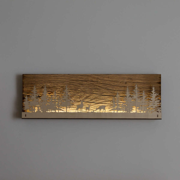 Tableau LED sans fil, 160x500 mm, Cerf et Forêt sur vieux bois – Image 2