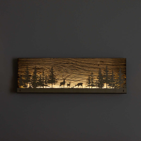 Tableau LED sans fil, 160x500 mm, Cerf et Forêt sur vieux bois – Image 4