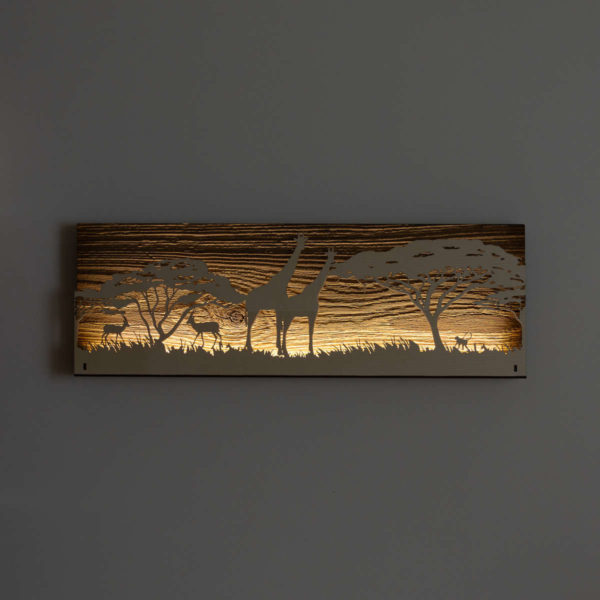 Tableau LED sans fil, 200x580 mm, Afrique Girafe sur vieux bois – Image 2