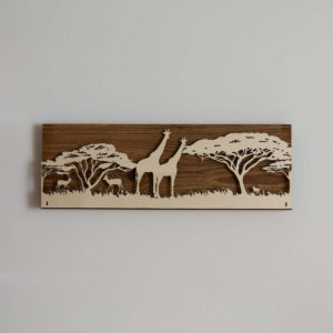 Tableau LED sans fil, 200x580 mm, Afrique Girafe sur vieux bois