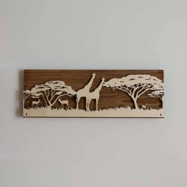 Tableau LED sans fil, 200x580 mm, Afrique Girafe sur vieux bois
