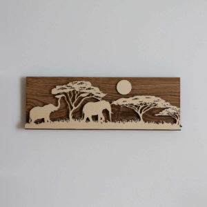 Tableau LED sans fil, 200x580 mm, Afrique Eléphant sur vieux bois