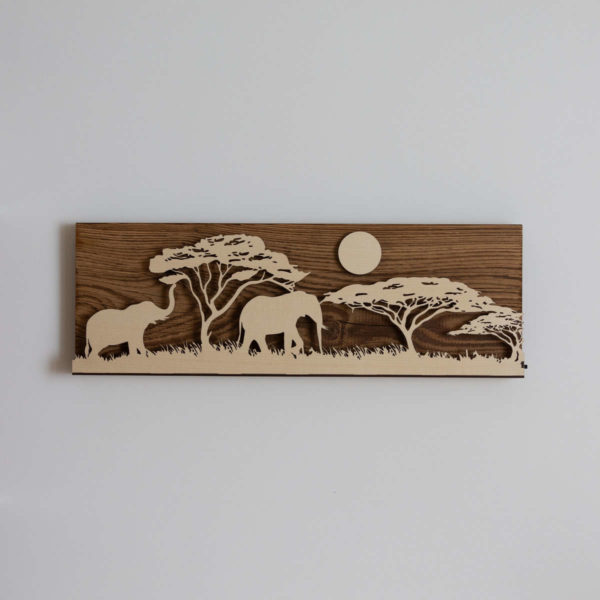 Tableau LED sans fil, 200x580 mm, Afrique Eléphant sur vieux bois