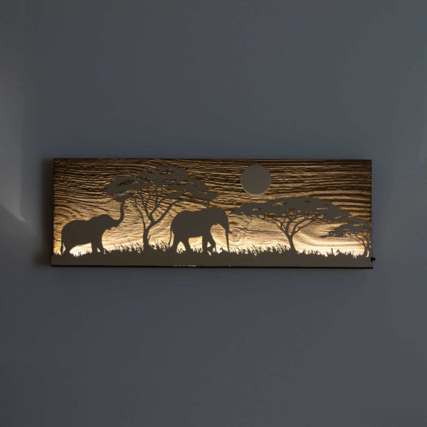 Tableau LED sans fil, 200x580 mm, Afrique Eléphant sur vieux bois – Image 4