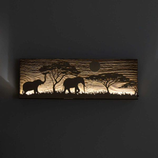 Tableau LED sans fil, 200x580 mm, Afrique Eléphant sur vieux bois – Image 5