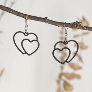 Boucles d'oreilles en bois de chêne ébonisées, Cœur Fusion