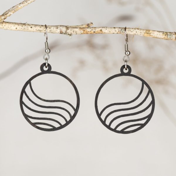 Boucles d'oreilles en bois de chêne ébonisées, Grande Vague