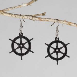 Boucles d'oreilles en bois de chêne ébonisées, Gouvernail