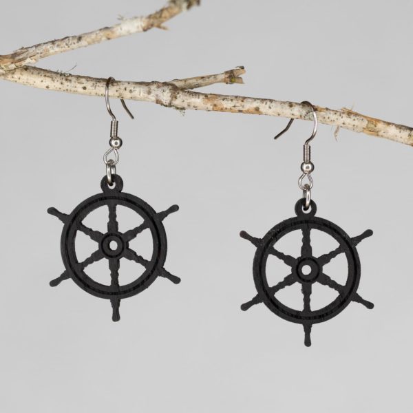 Boucles d'oreilles en bois de chêne ébonisées, Gouvernail