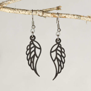 Boucles d'oreilles en bois de chêne ébonisées, Ailes d'Ange