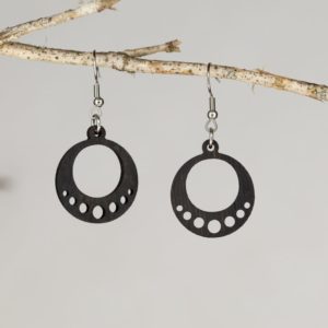 Boucles d'oreilles en bois de chêne ébonisées, Circels