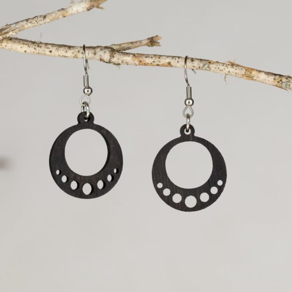 Boucles d'oreilles en bois de chêne ébonisées, Circels