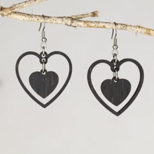 Boucles d'oreilles en bois de chêne ébonisées, Cœur à Cœur