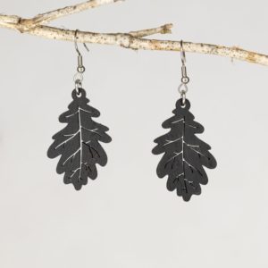 Boucles d'oreilles en bois de chêne ébonisées, Feuille de Chêne