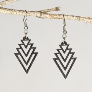 Boucles d'oreilles en bois de chêne ébonisées, Triangles